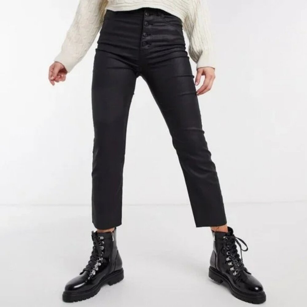 Abercrombie & Fitch Coated Black Ultra High Rise The Ankle Straight 24